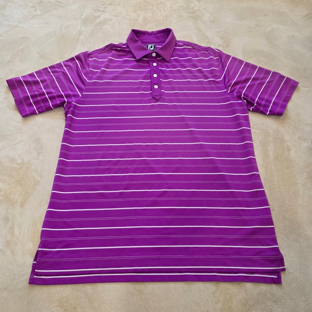 Footjoy Polo Men's XL Purple Striped Athletic Fit Golf Shirt Monogram